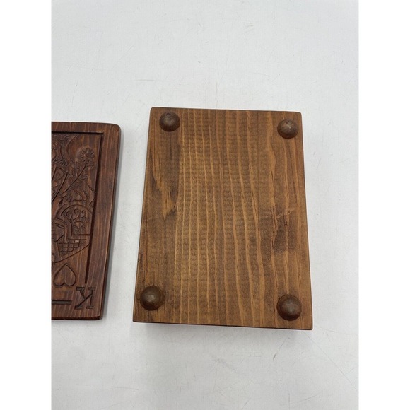Vintage 2 Deck Playing Card Wooden Storage Box King And‎ Queen Of Hearts - Picture 4 of 5